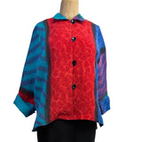 Kay Chapman Jacket, Loop Button, Patchwork, Turquoise/Blue/Red  XS