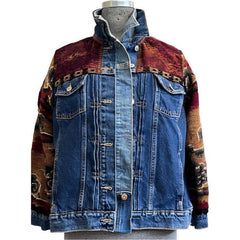 Catherine Bacon Jean Jacket, Wump, Front Pleats, Knit Sleeves, Dyed Yoke, S/M