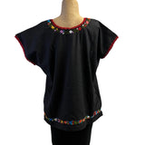 Miriam Campos Top, Embroidered, Drawn Thread Work, Black/Multicolor, M
