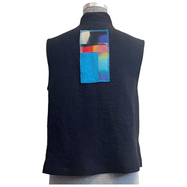 Catherine Bacon Vest, Pieced, Painted, Turquoise/Black, S