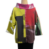 Andrea Geer Top, Funnel Neck, Reversible Chartreuse/Black/White/Red, S