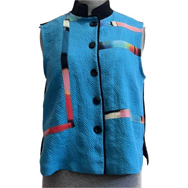 Catherine Bacon Vest, Pieced, Painted, Turquoise/Black, S