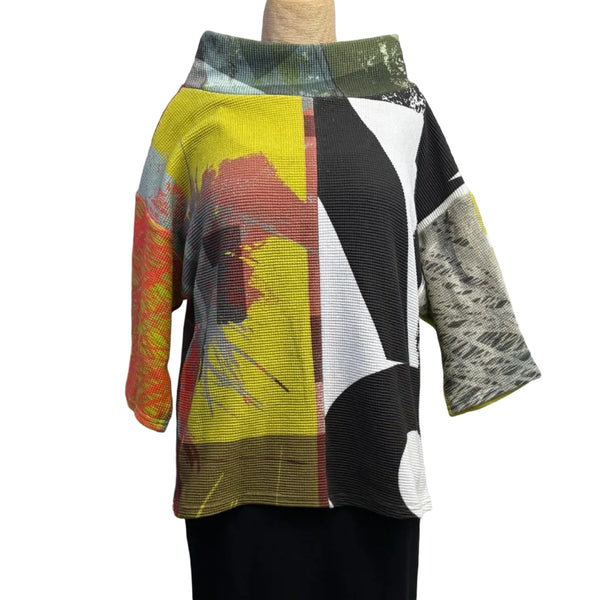 Andrea Geer Top, Funnel Neck, Reversible Chartreuse/Black/White/Red, S