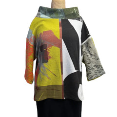 Andrea Geer Top, Funnel Neck, Reversible Chartreuse/Black/White/Red, S