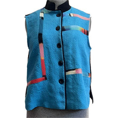 Catherine Bacon Vest, Pieced, Painted, Turquoise/Black, S