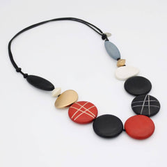 Sylca Designs Necklace, Carla, Black Carved Bead, Black/Red