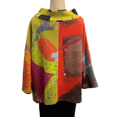Andrea Geer Top, Funnel Neck, Reversible Orange/Teal/Chartreuse/Red, M/L
