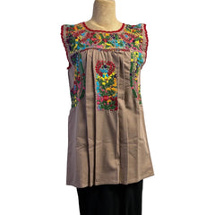 Miriam Campos Blouse, San Antonino, Sleeveless, Beige/Multicolor, XS