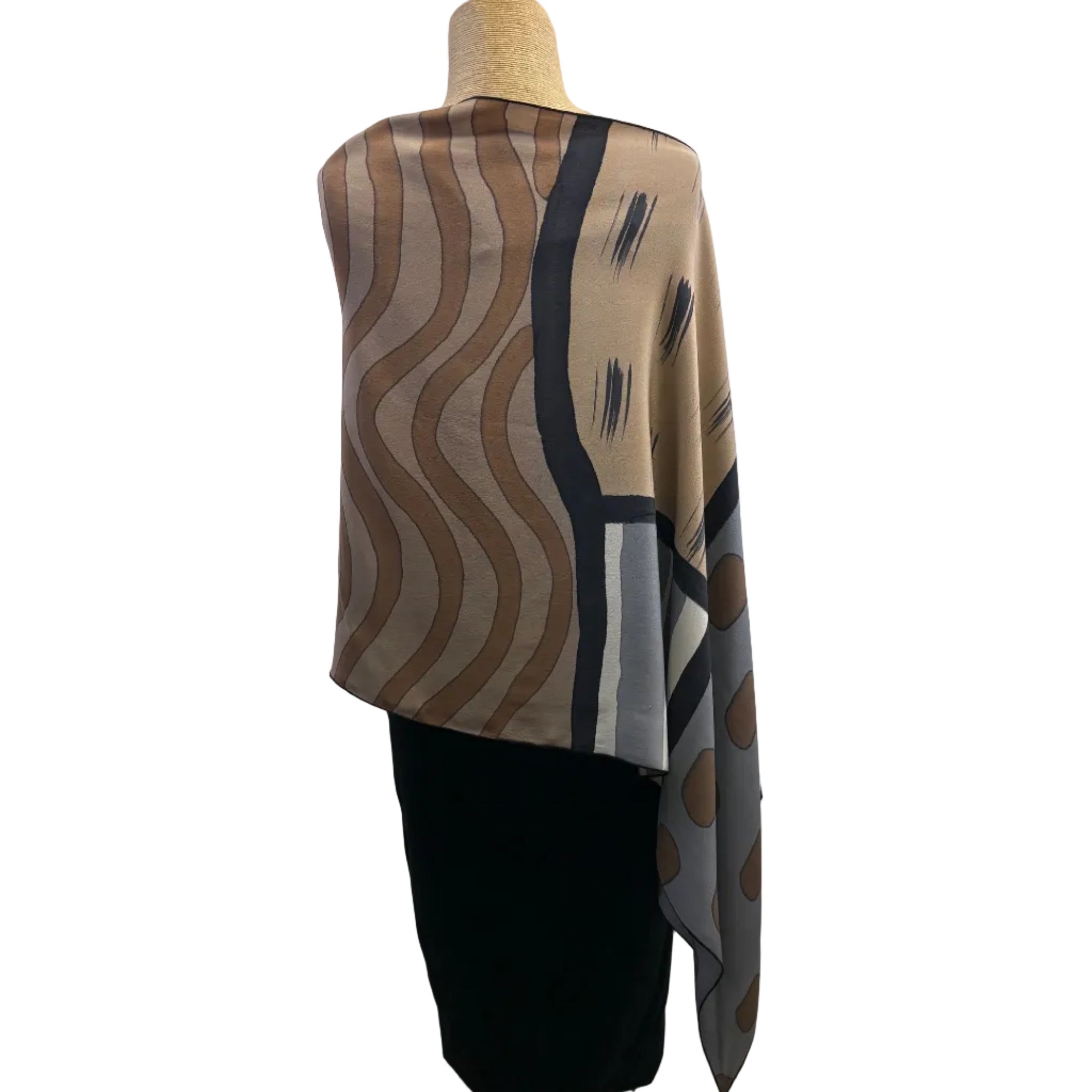 Kay Chapman Poncho, Patchwork, Brown/Grey/Tan/White/Black, OS