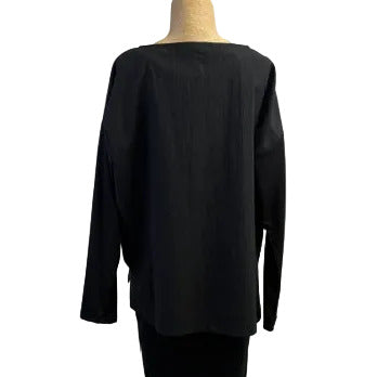 Andrea Geer Top, Crinkle, Black with Lime & White Abstract Designs S/M