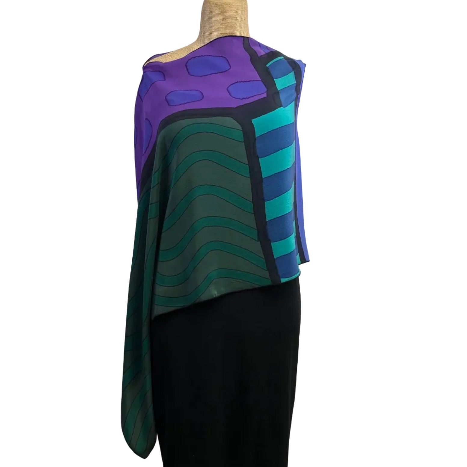 Kay Chapman Poncho, Patchwork, Purple/Green/Periwinkle/Olive, OS