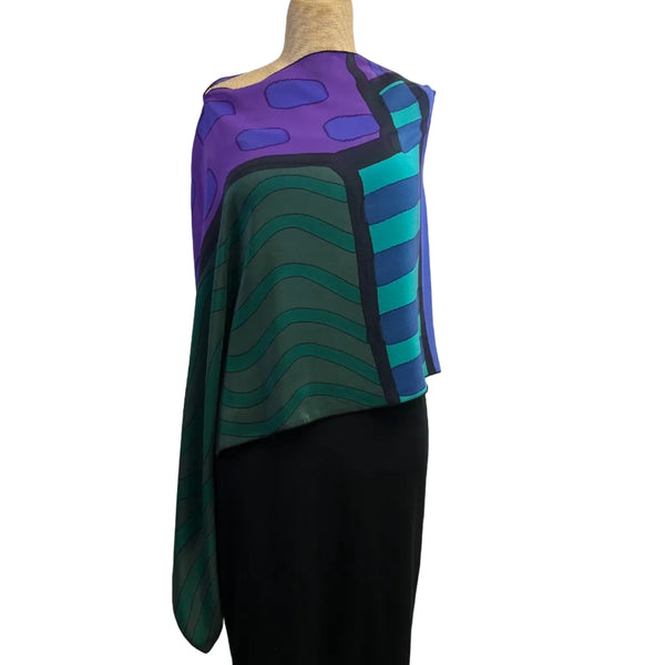 Kay Chapman Poncho, Patchwork, Purple/Green/Periwinkle/Olive, OS