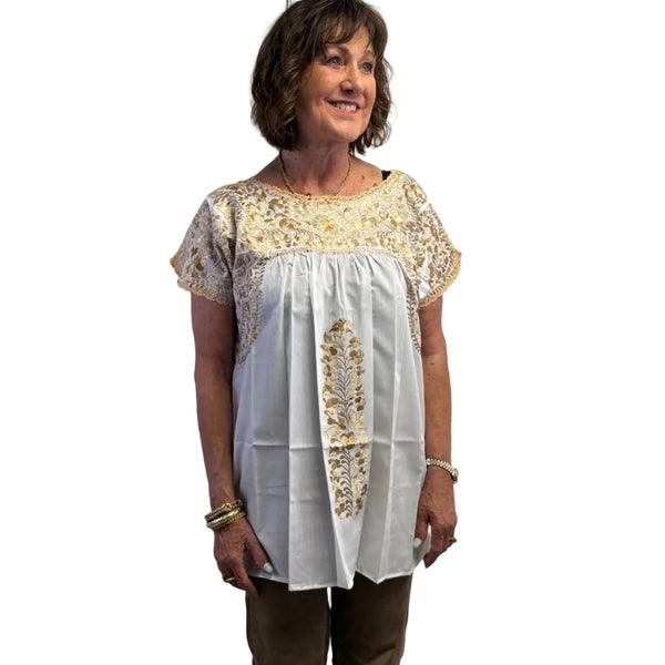 Miriam Campos Blouse, San Antonino, White/Gold, M