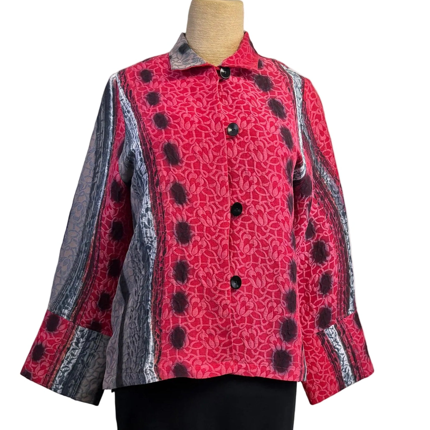Kay Chapman Jacket, Loop Button,  Red/Gray Ariel, XS