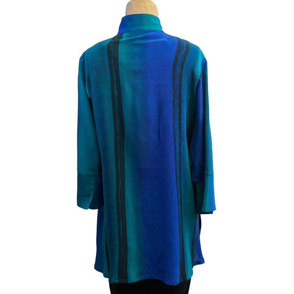 Kay Chapman Shirt, Split Sleeve, Branch, Turquoise/Blue/Black S