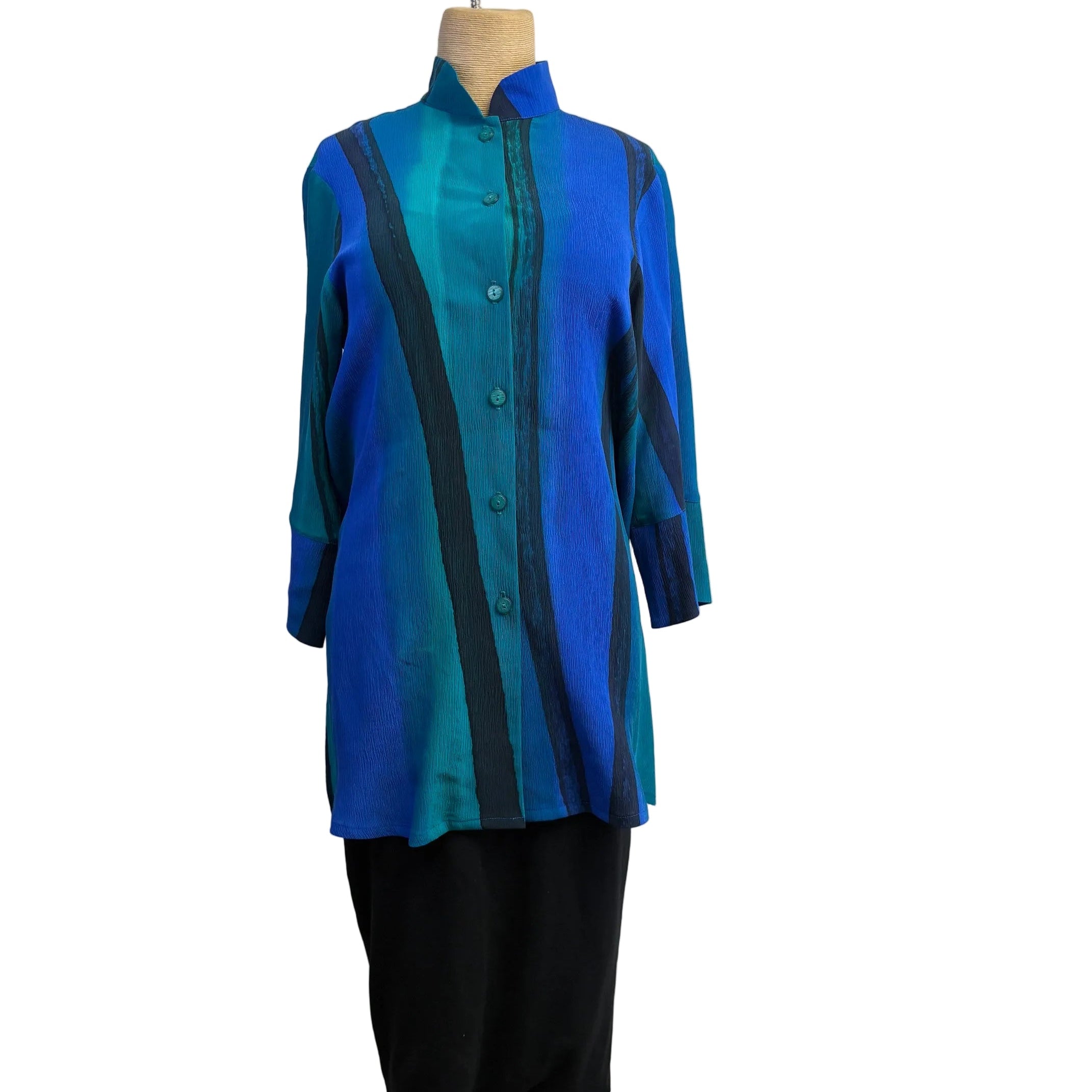 Kay Chapman Shirt, Split Sleeve, Branch, Turquoise/Blue/Black S