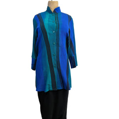 Kay Chapman Shirt, Split Sleeve, Branch, Turquoise/Blue/Black S