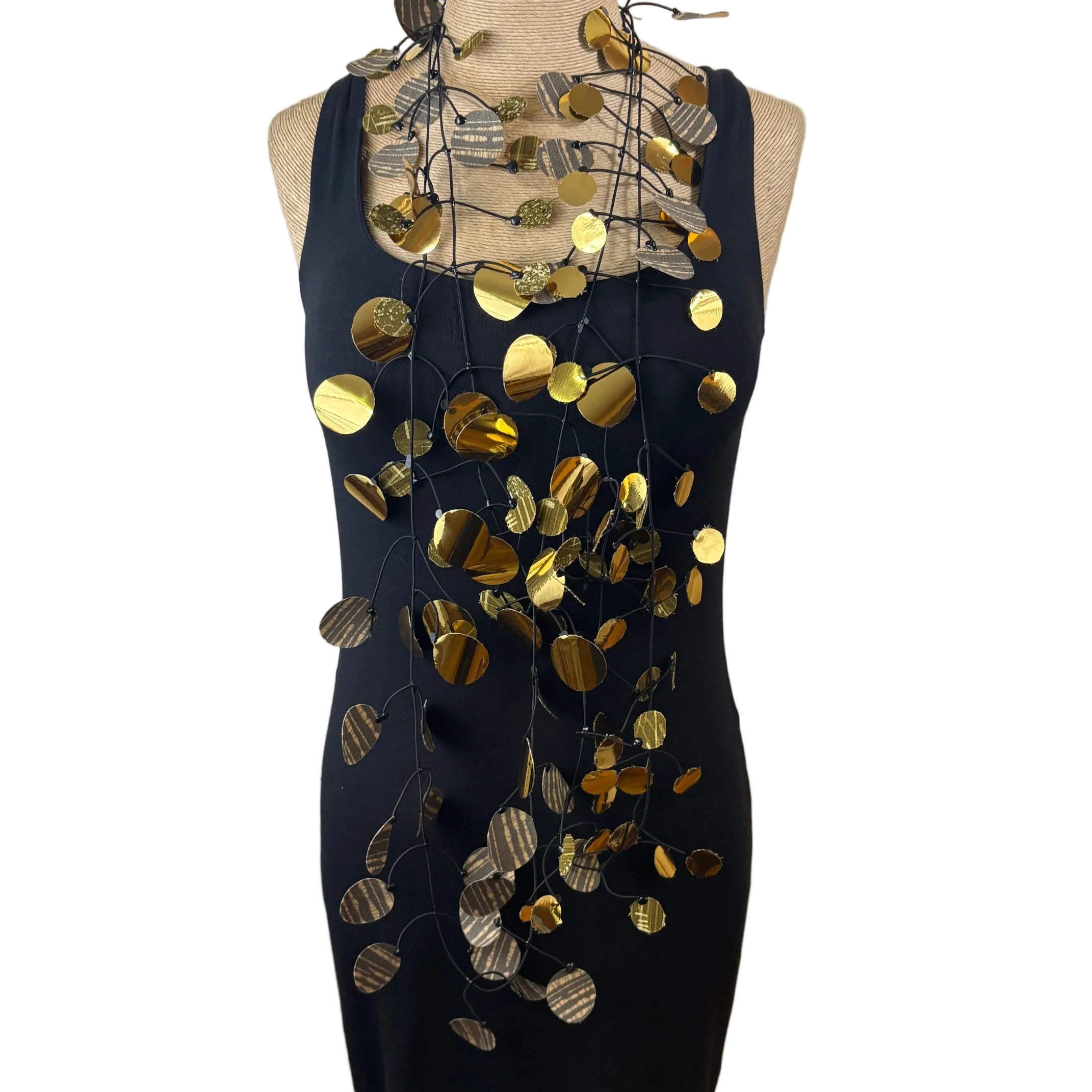 Annemieke Broenink Necklace, Double Strand Shiny Gold Patterned