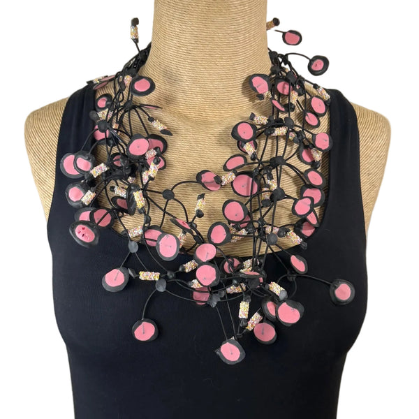 Annemieke Broenink Necklace, Double Strand Pop/Shiny Beads, Pink