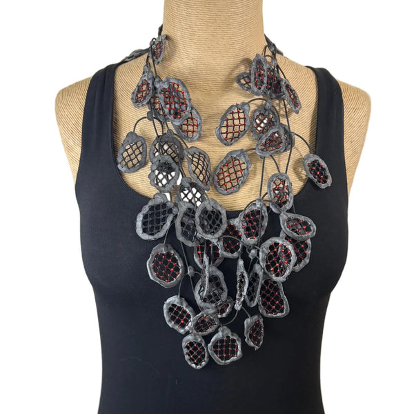 Annemieke Broenink Necklace, Black/Tiny Red Crystals