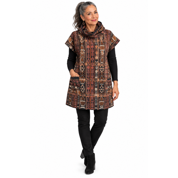 Holly Badgley Tunic, Cowl, Ikat Chocolate M/L