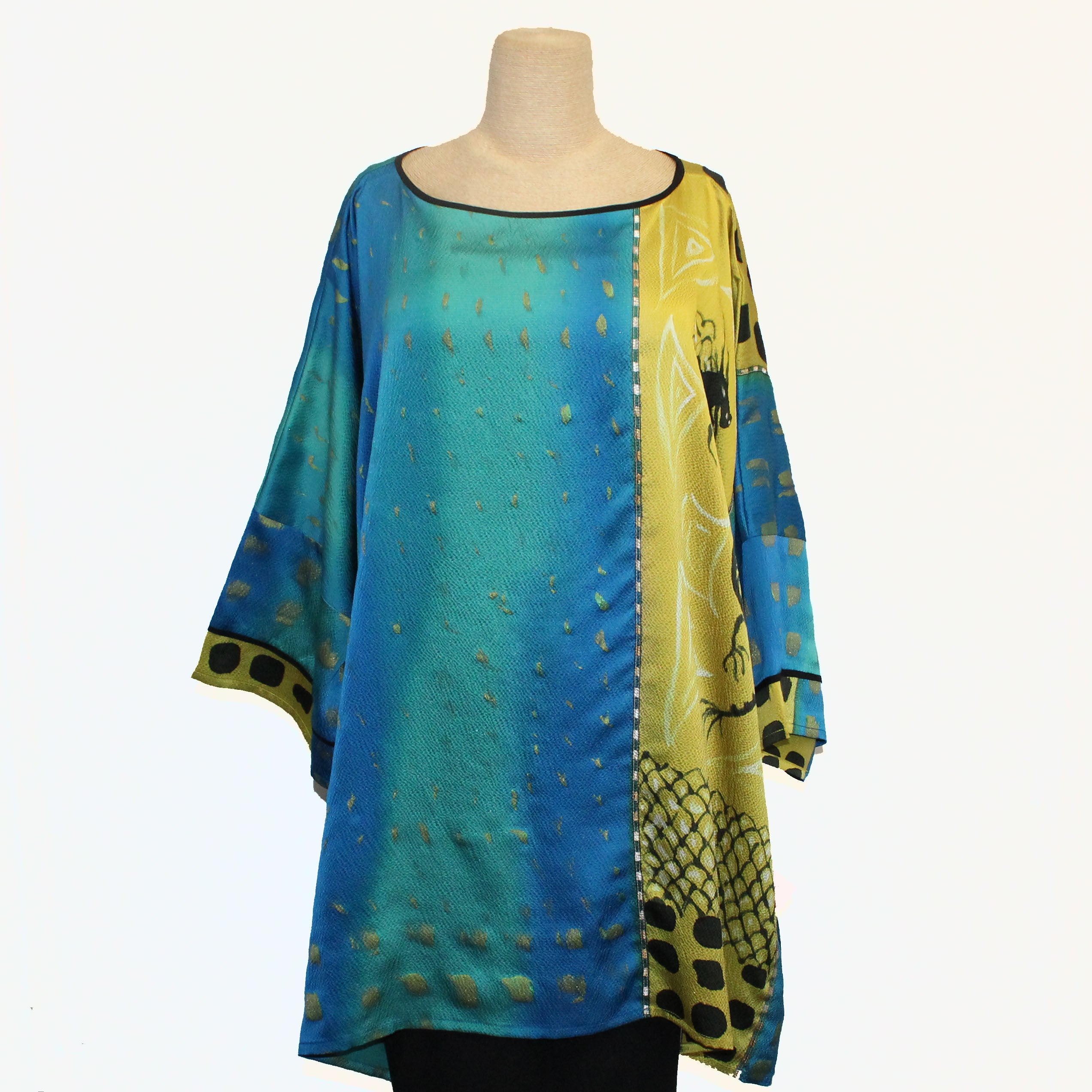 Catherine Bacon Pullover, "Dragon" Butterfly, Blue/Gold, OS