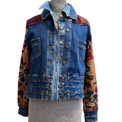 Catherine Bacon Jean Jacket, Wump, Knit Sleeves, Double Closure & Collar, S/M