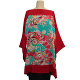 Constance West Kimono Peacocks & Flowers, Red/Jade, OS