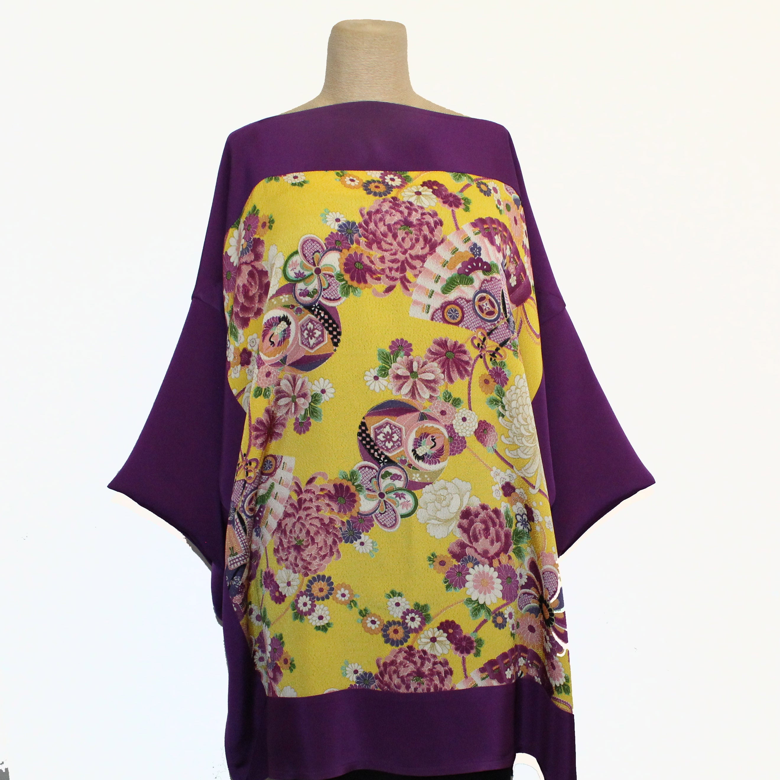 Constance West Kimono, Court Carriage, Yellow/Purple, OS