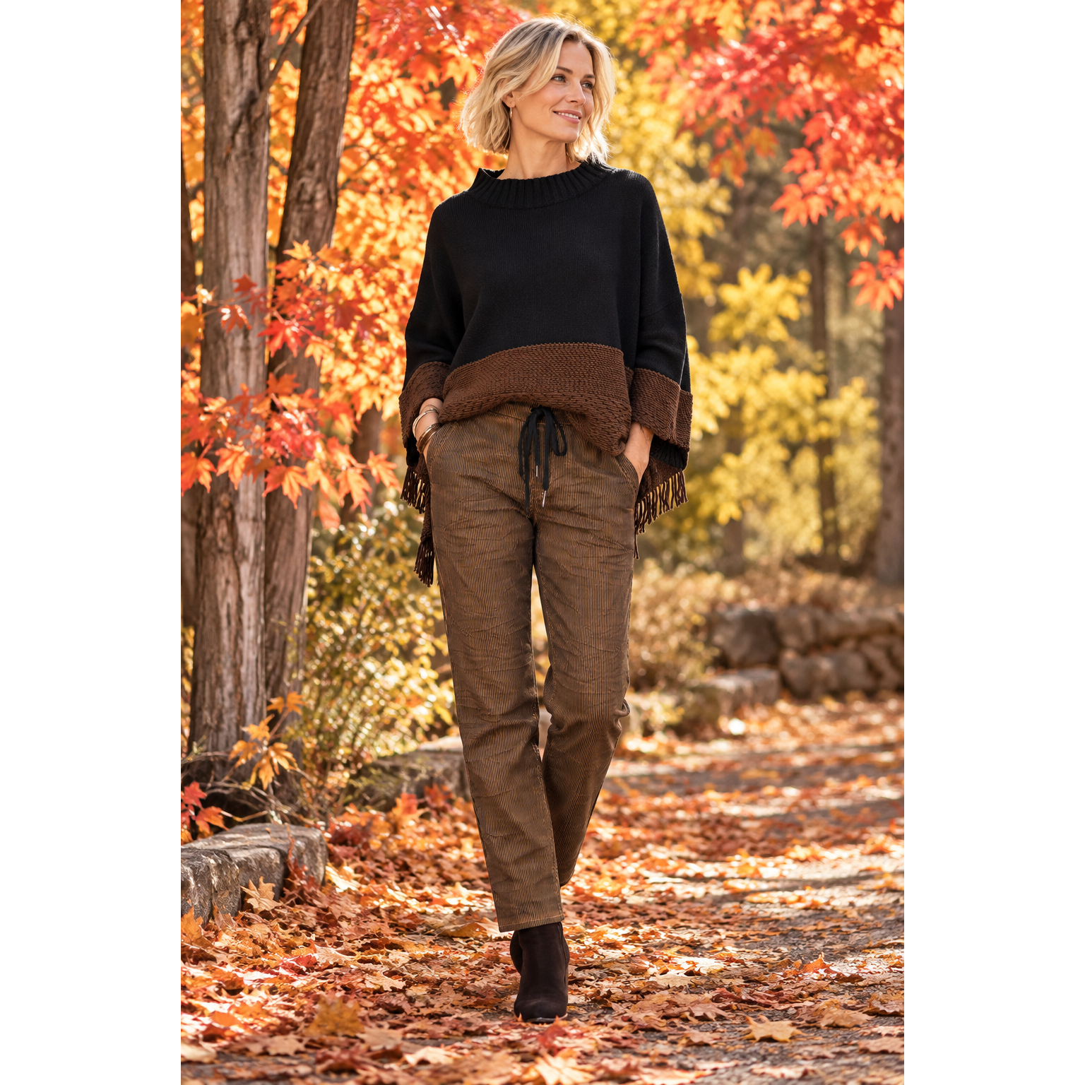 Pier Antonio Gaspari Sweater, Fringed, Black/Brown M & L