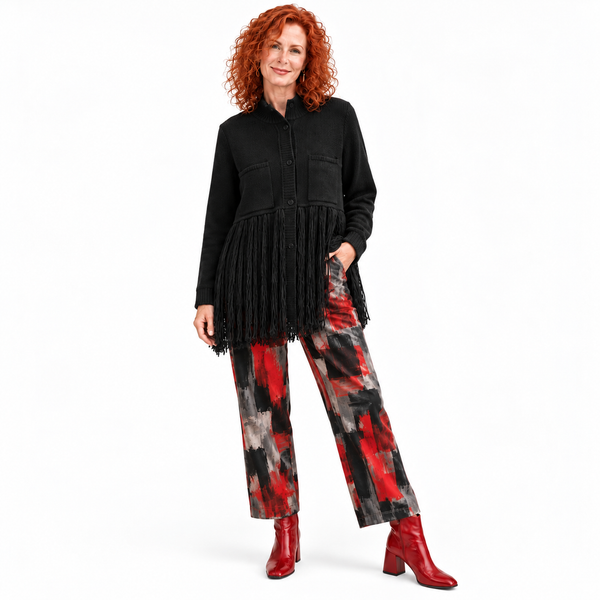 Pier Antonio Gaspari Cardigan, Long, Fringe, Black XS & S/M