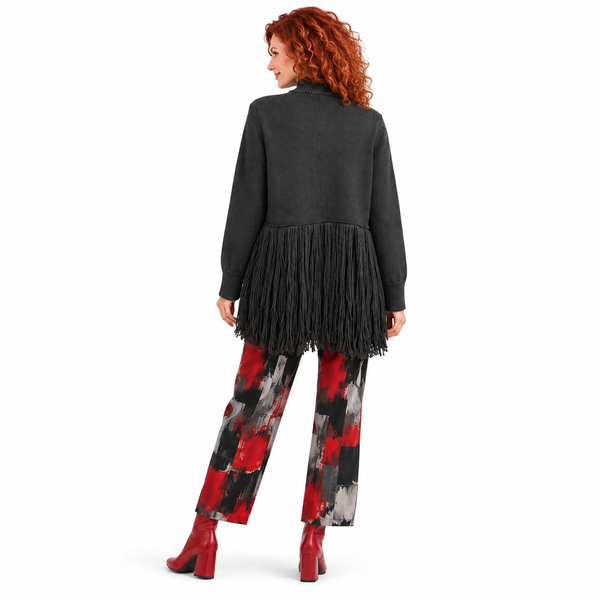 Pier Antonio Gaspari Cardigan, Long, Fringe, Black XS & S/M
