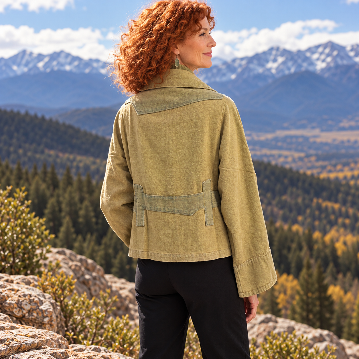 Cynthia Ashby Jacket, Pilot, Tapestry, Mustard Yellow/Pale Green S & M/L