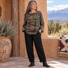 Cynthia Ashby Pullover, Reid Graphic, Essence, Green/Gold/Fuchsia/Turquoise M/L