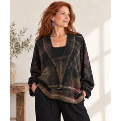 Cynthia Ashby Sweater, V-Neck, Nova, Black/Bronze/Burgundy, Fits M-XL