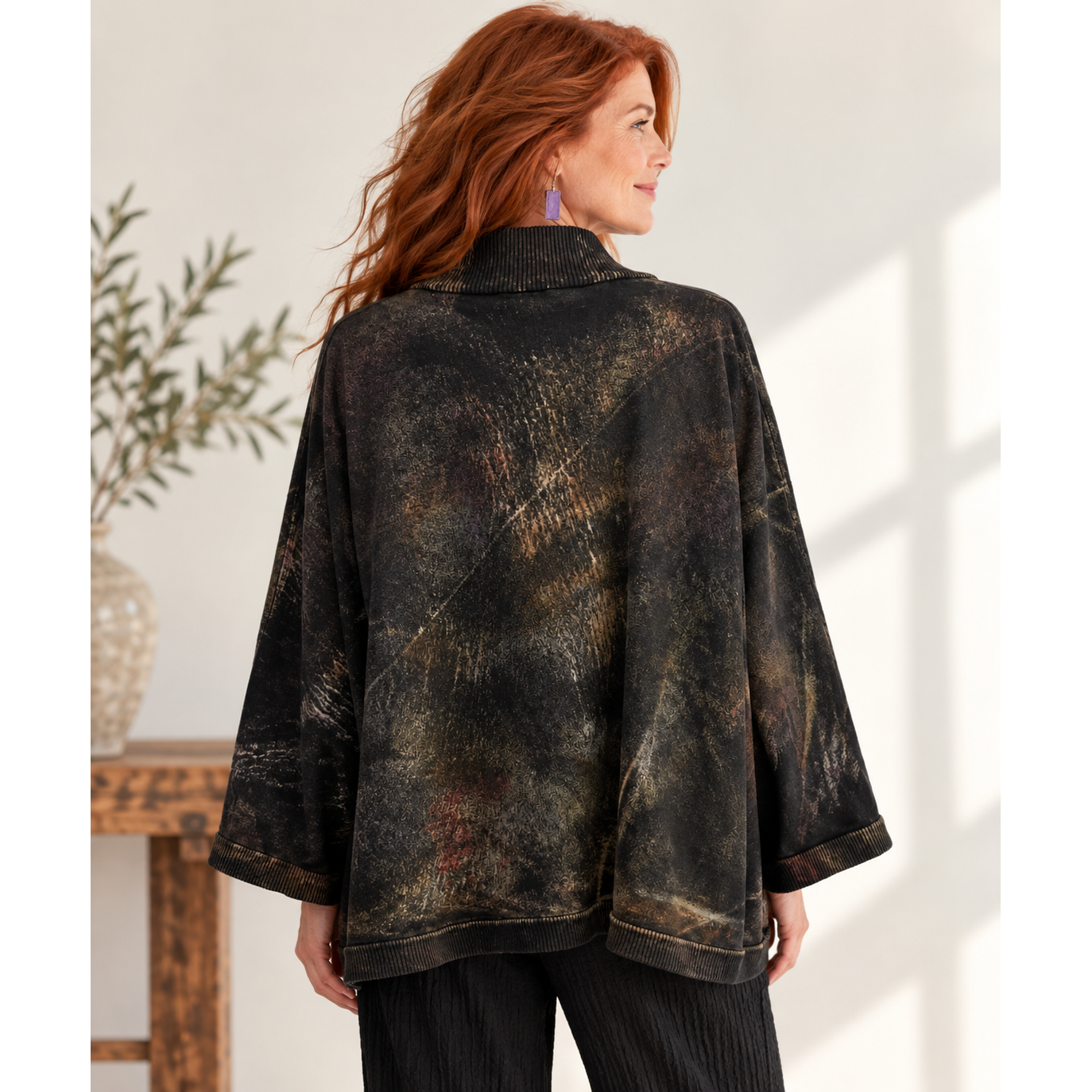 Cynthia Ashby Sweater, V-Neck, Nova, Black/Bronze/Burgundy, Fits M-XL