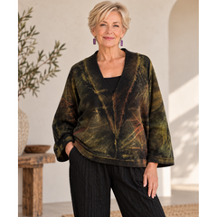 Cynthia Ashby Sweater, V-Neck, Nova, Green/Black/Rust, Fits M-XL