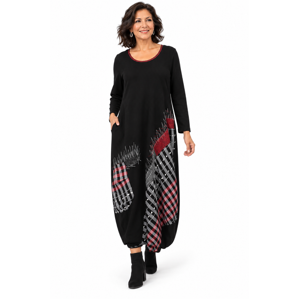 Mara Gibbucci Dress, Artistic Print, Black/Red  M
