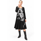 Mara Gibbucci Dress, Artistic Print, Shanter, Black/Grey S