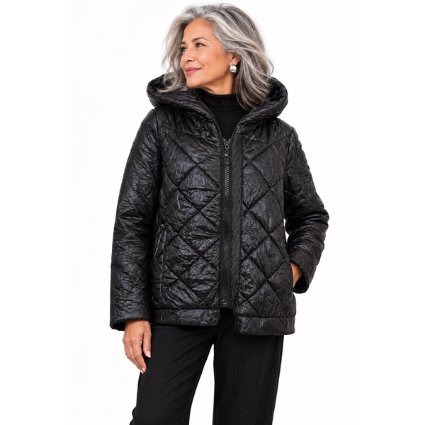 Mara Gibbucci Jacket, Quilted With Hood, Black XL
