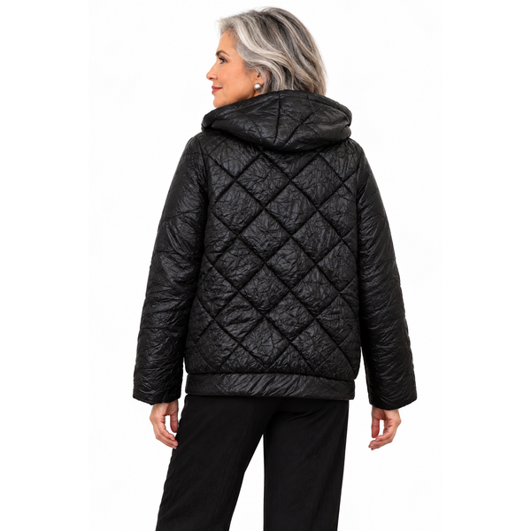 Mara Gibbucci Jacket, Quilted With Hood, Black XL