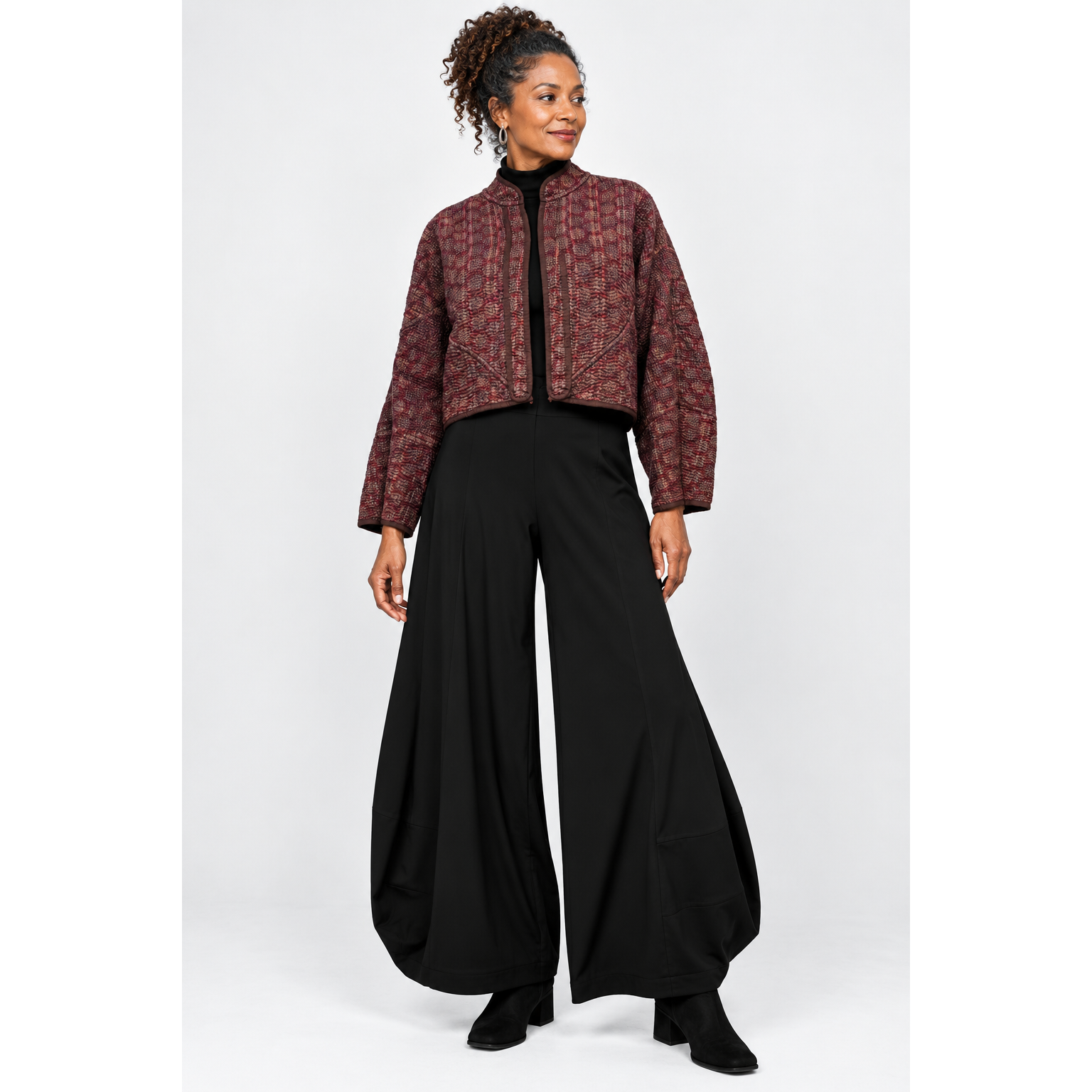 NAMAI Kantha Jacket, Reversible, Cropped, Brown/Plum S/M