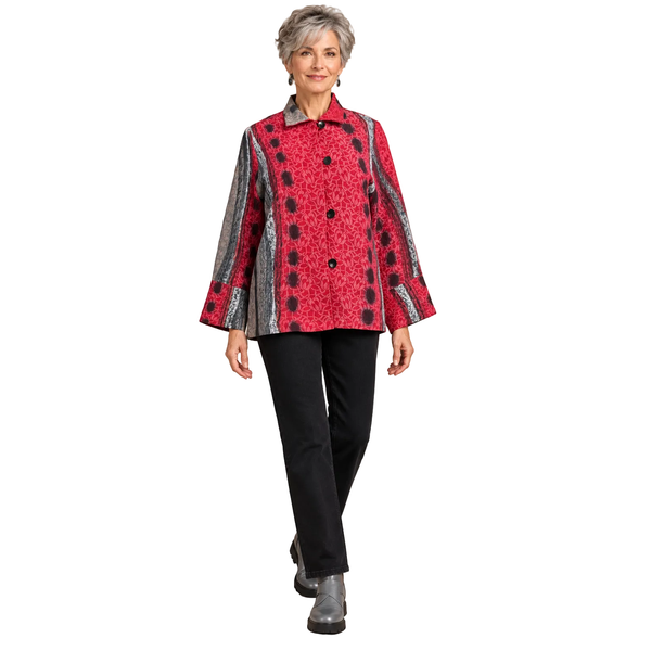 Kay Chapman Jacket, Loop Button,  Red/Gray Ariel, XS