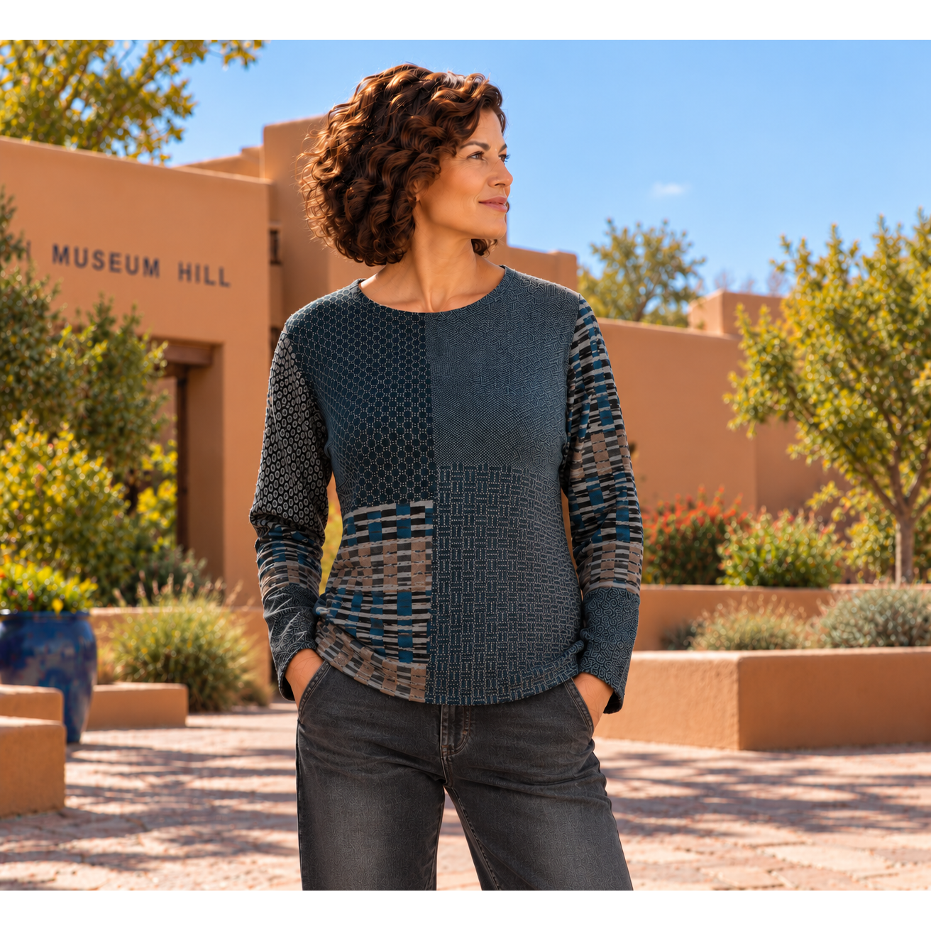 Beyond Threads Pullover, Pique Patch, Dusk, Teal/Brown/Natural XS, S & M