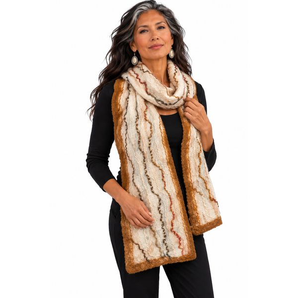 Lyndy Runyon Scarf, Felted, Ivory/Camel