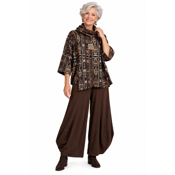 Holly Badgley Tunic, Gilles Cowl, Ikat Chocolate OS Fits M-XL
