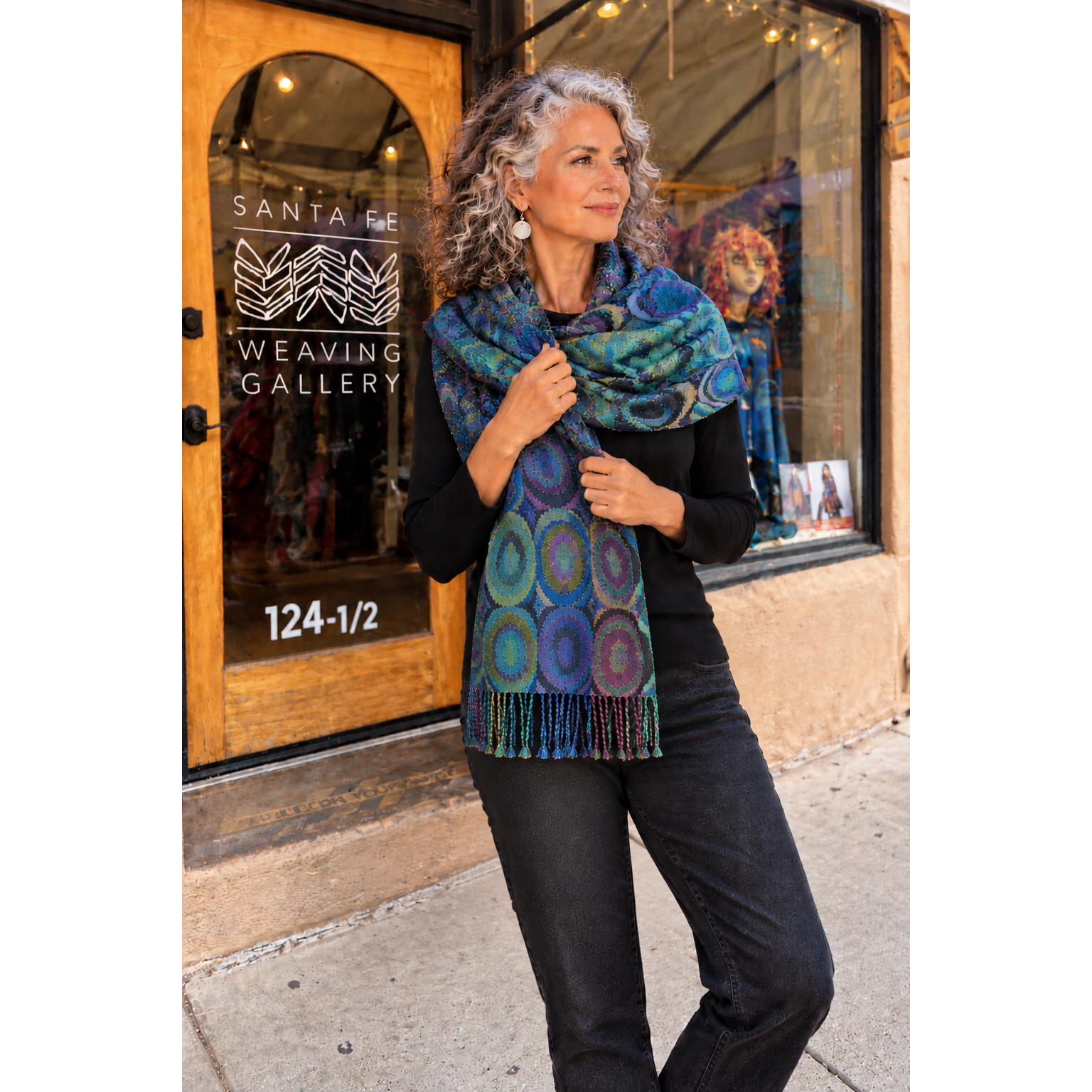 Muffy Young Shawl, Ovals, Sapphire, Peacock & Turquoise