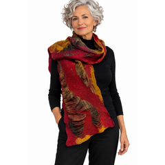 Lyndy Runyon Scarf, Nuno Felted, Red/Maroon/Purple/Copper