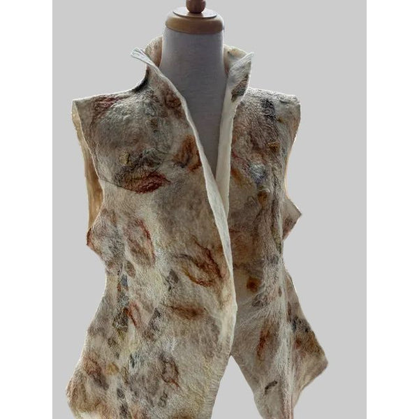 Lyndy Runyon Vest, Felted, Cream & Gold XS