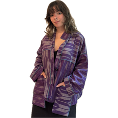Judith Bird Jacket, Purple Ikat, Purple/Grey, Turquoise Trim, L